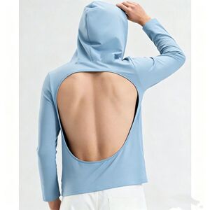 大码300斤晒背男女露背冰丝三伏天连帽长袖t恤户外晒太阳神器上衣