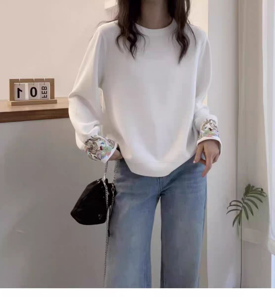 国风刺绣德绒卫衣女装秋冬新中式穿搭大码300斤宽松显瘦内搭上衣