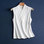 大码 复古交叉领禅服T恤 背心上衣女中式 300斤汉服内搭打底衫 无袖