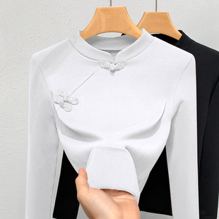 新中式长袖T恤女秋冬季新款国风复古打底衫洋气内搭上衣大码300斤