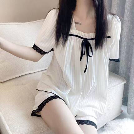 胖MM300斤大码睡衣女夏季薄款冰丝短袖套装可爱性感可外穿家居服