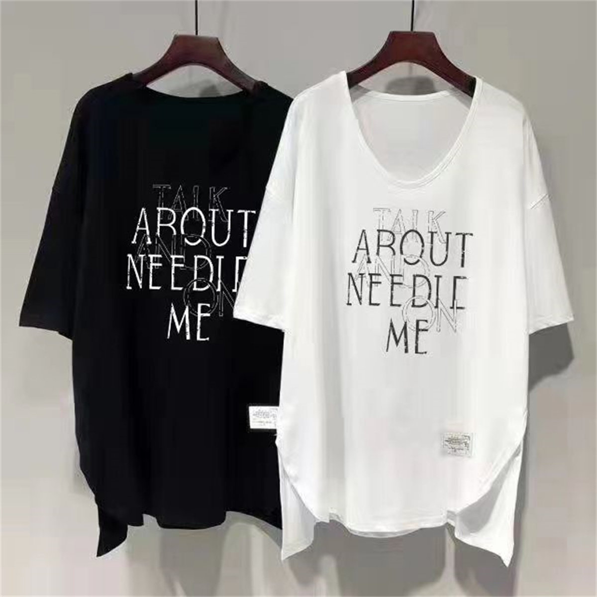 宽松遮肚子短袖t恤女u领孕妇夏装300斤中长款开叉V领内搭打底上衣