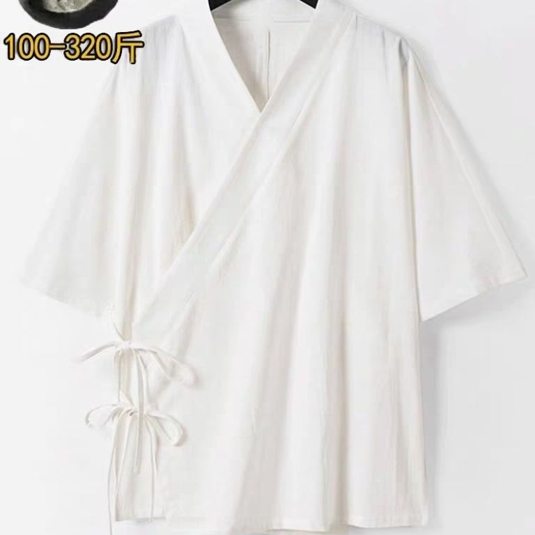 新中式绑带斜襟短袖T恤男女大码汉服改良茶服太极练功短袖禅修服
