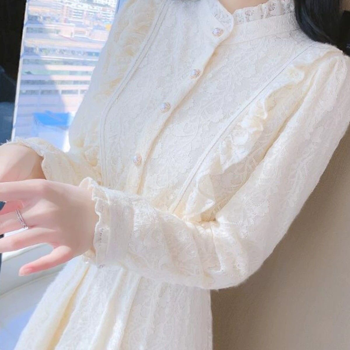 小个子加绒加厚蕾丝打底连衣裙女连衣裙