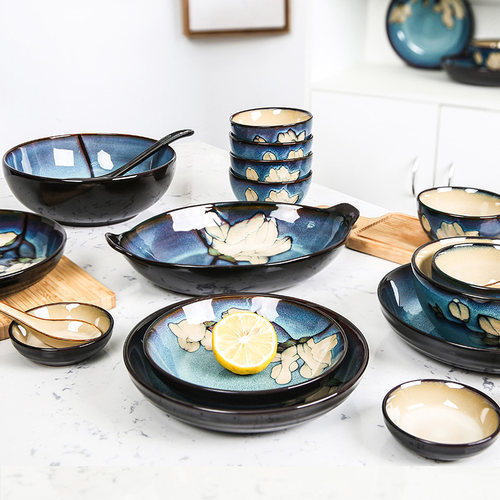 玉泉中式碗碟餐具套装碗盘家用陶瓷饭碗盘子组合碗盘碟乔迁釉下彩