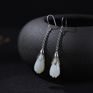 新中式白玉兰花耳饰超仙复古百搭女银耳环耳坠仿和田玉优雅配饰