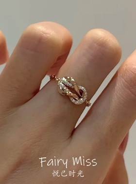 中古国风八字扣链条戒指小众设计