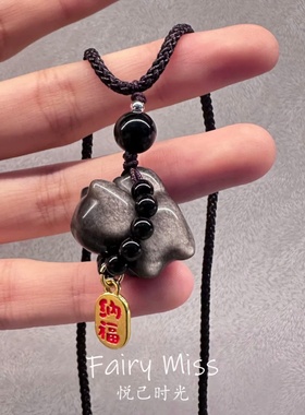 银耀石猫咪毛衣项链创意个性挂件