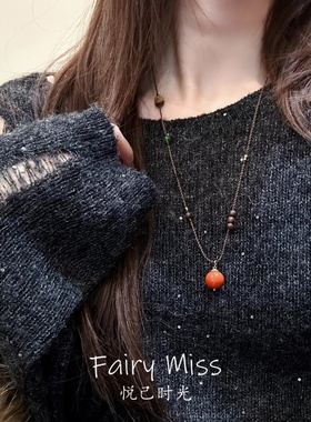 朱砂痣仿沉香可挂南红珠编绳项链