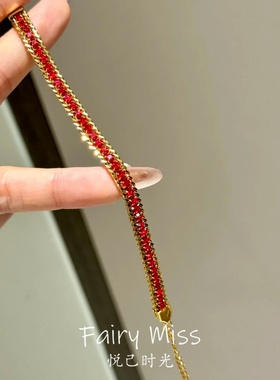 新年开运红排钻手链钛钢镀18K金