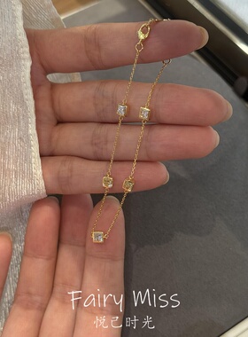 轻奢金色方块碎钻精致女士细手链