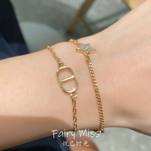 金色CD猪鼻子字母双层星星手链项链套装经典轻奢高级感送女友礼物