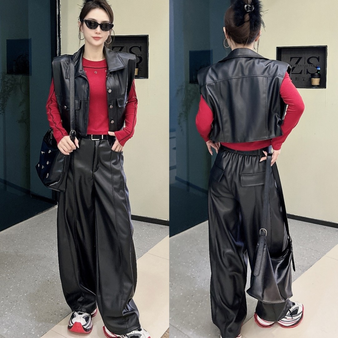 2025秋冬新款曳步舞运动套装女网红同款皮马甲皮裤广场舞队服,女装/女士精品,休闲运动套装,淘宝优惠券,粉丝福利购,淘宝优惠卷