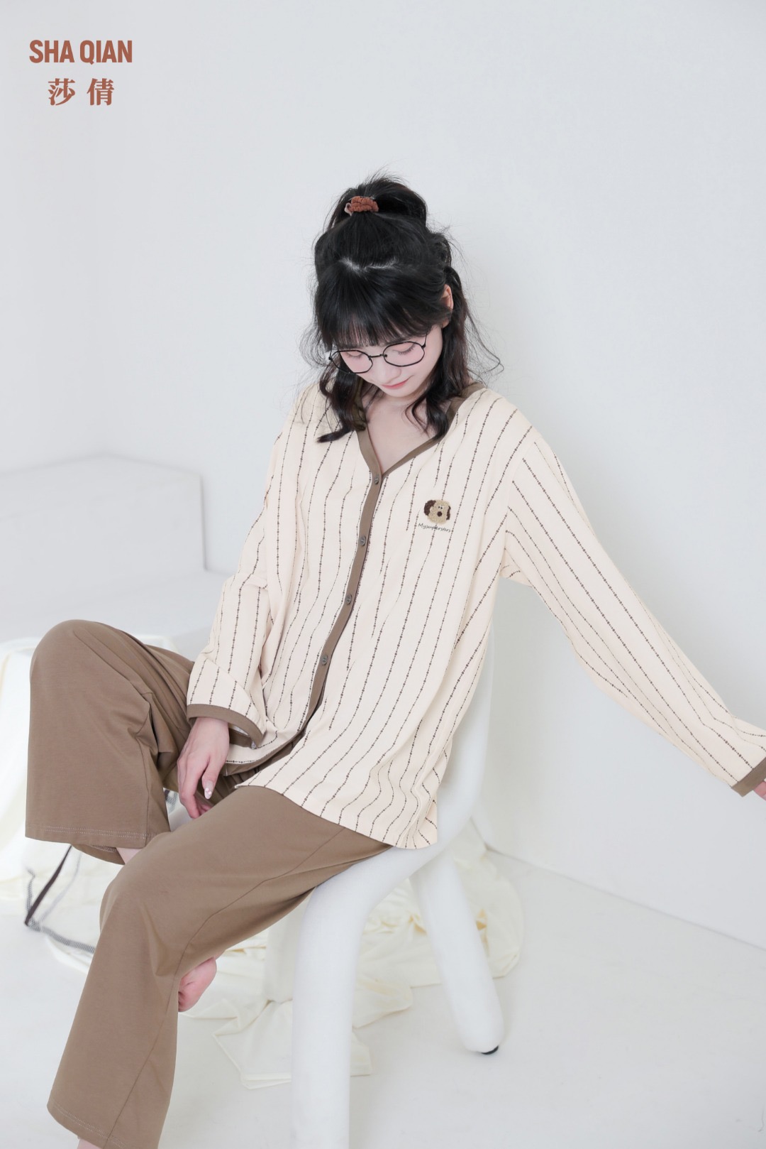 莎倩睡衣女春秋长袖韩版可爱ins小香风网红甜美家居服套装350587