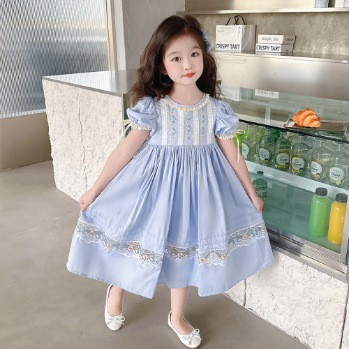 女童法式连衣裙2026夏季新款女宝宝泡泡袖刺绣棉布裙甜美公主裙子