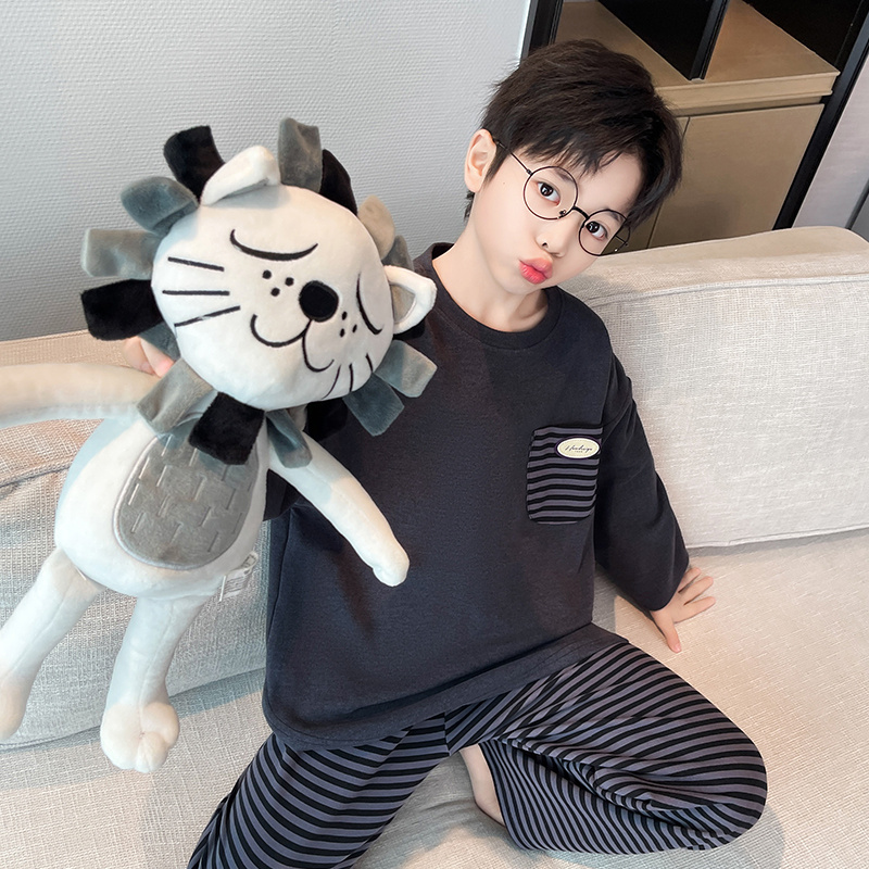 青少年睡衣初中学生纯棉2025新款男童秋冬家居服儿童男孩加绒套装