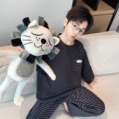 青少年睡衣初中学生纯棉2025新款男童秋冬家居服儿童男孩加绒套装