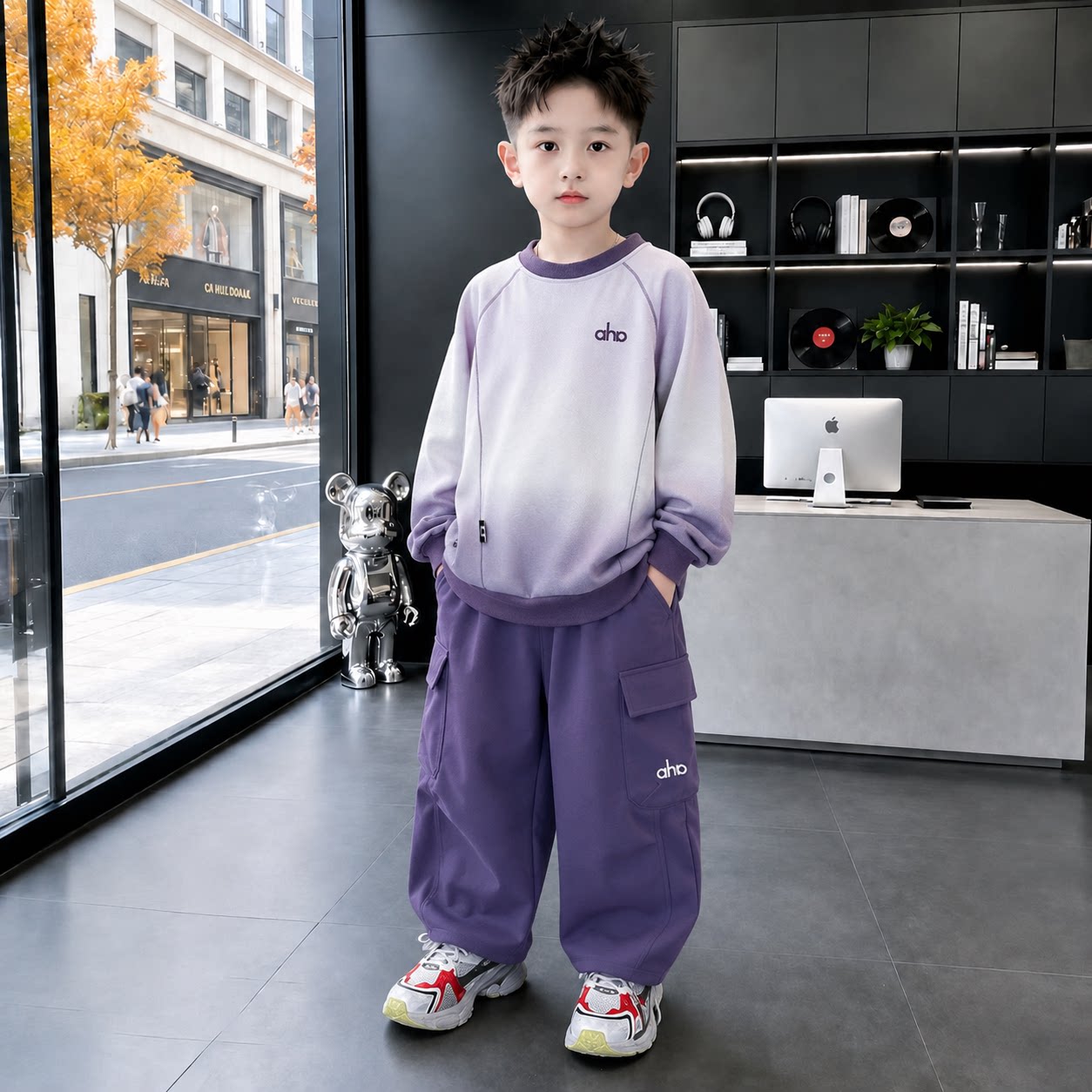 男童套装春秋季运动服2026新款中大童男孩秋装韩版渐变卫衣工装裤