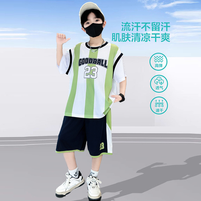 男童吸湿速干足球服套装儿童运动透气短袖短裤俩件套2025夏装新款