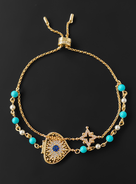 罗马风爱心手链女手镯绿松石流星手环太阳花多层手饰送女友礼物