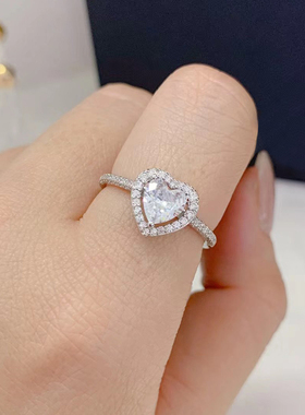 密镶爱心戒指女生心形指环银饰小众情侣时尚礼物送女友潮