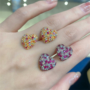 [杨紫同款]多彩爱心耳环女前卫设计个性时尚紫红色爱心耳钉耳饰