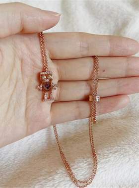 粉色机器人项链女玫瑰金爱心玩偶毛衣链可调节锁骨链送女友礼物