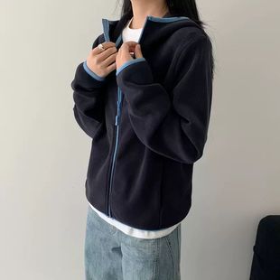 胖mm2 双面加绒外套女秋冬摇粒绒加厚保暖学生连帽卫衣 300斤大码