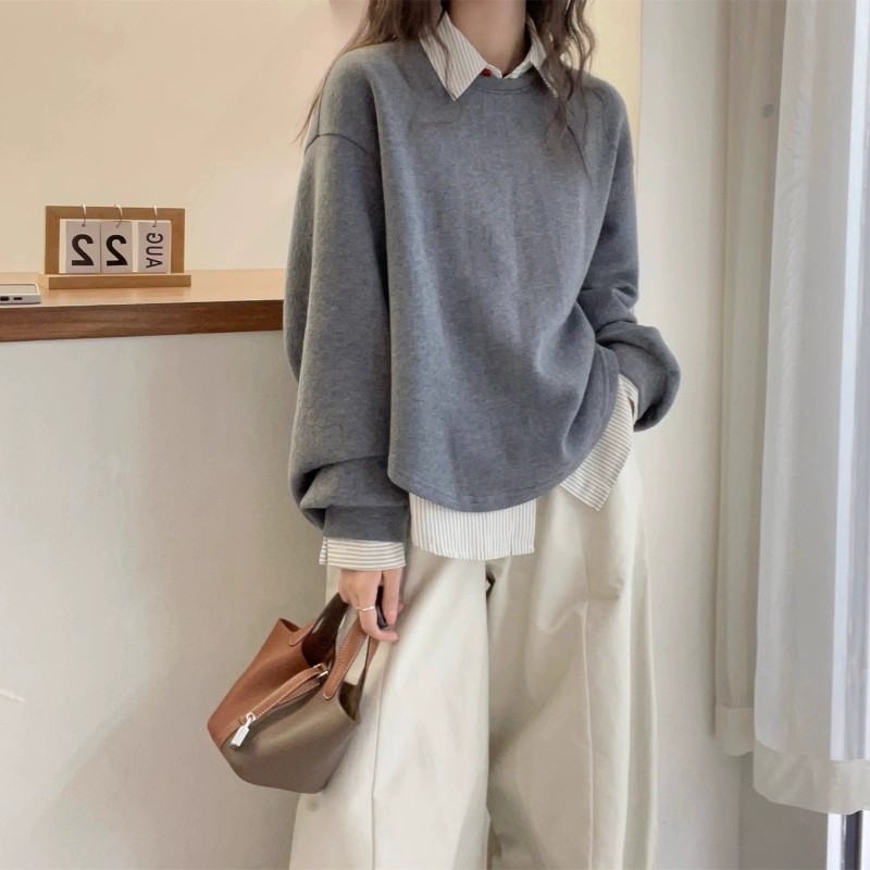 300斤大码慵懒风polo领卫衣女