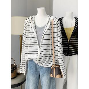 胖MM特大码条纹连帽针织防晒开衫女夏季薄款宽松休闲防晒衣外套潮