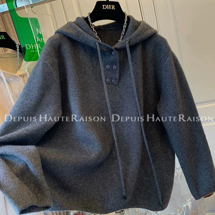 大码高级松软糯连帽针织衫女秋冬