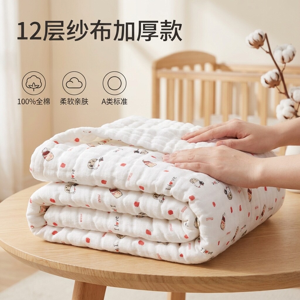 12层纱布纯棉婴儿浴巾盖毯超柔