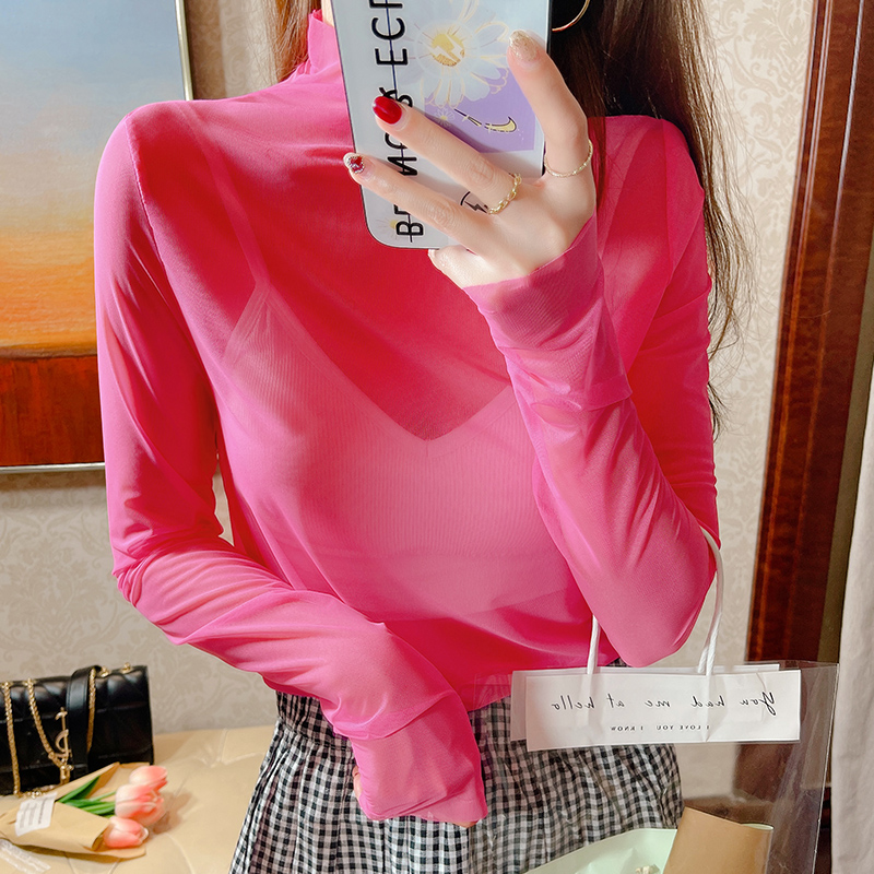 透明网纱打底衫女薄款