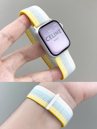 新款尼龙回环手表带适用苹果applewatch S10魔术贴987654代SE男女