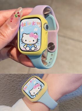 适用苹果手表S11小蛮腰撞色运动硅胶单钉手表带applewatch109代SE