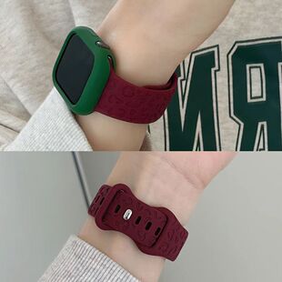 适用苹果手表applewatch S11豹纹印花硅胶手表带S109876543代SE女