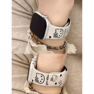 拼色凯蒂猫双色运动硅胶手表带适用苹果applewatch S11SE109876代