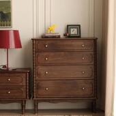 法式 复古黑胡桃木实木四斗柜卧室抽屉置物柜客厅边柜美式 储物柜子