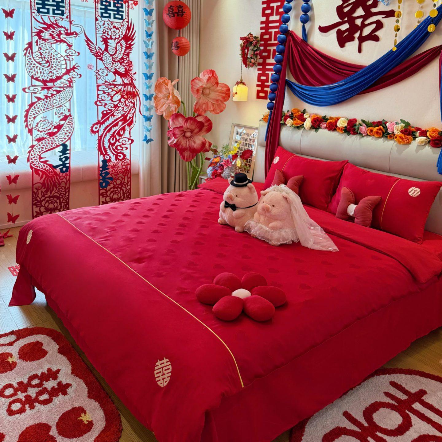 高档婚庆四件套喜被大红色纯棉印花被套陪嫁婚房结婚床上用品婚嫁,床上用品,婚庆床品套件,淘宝优惠券,粉丝福利购,淘宝优惠卷