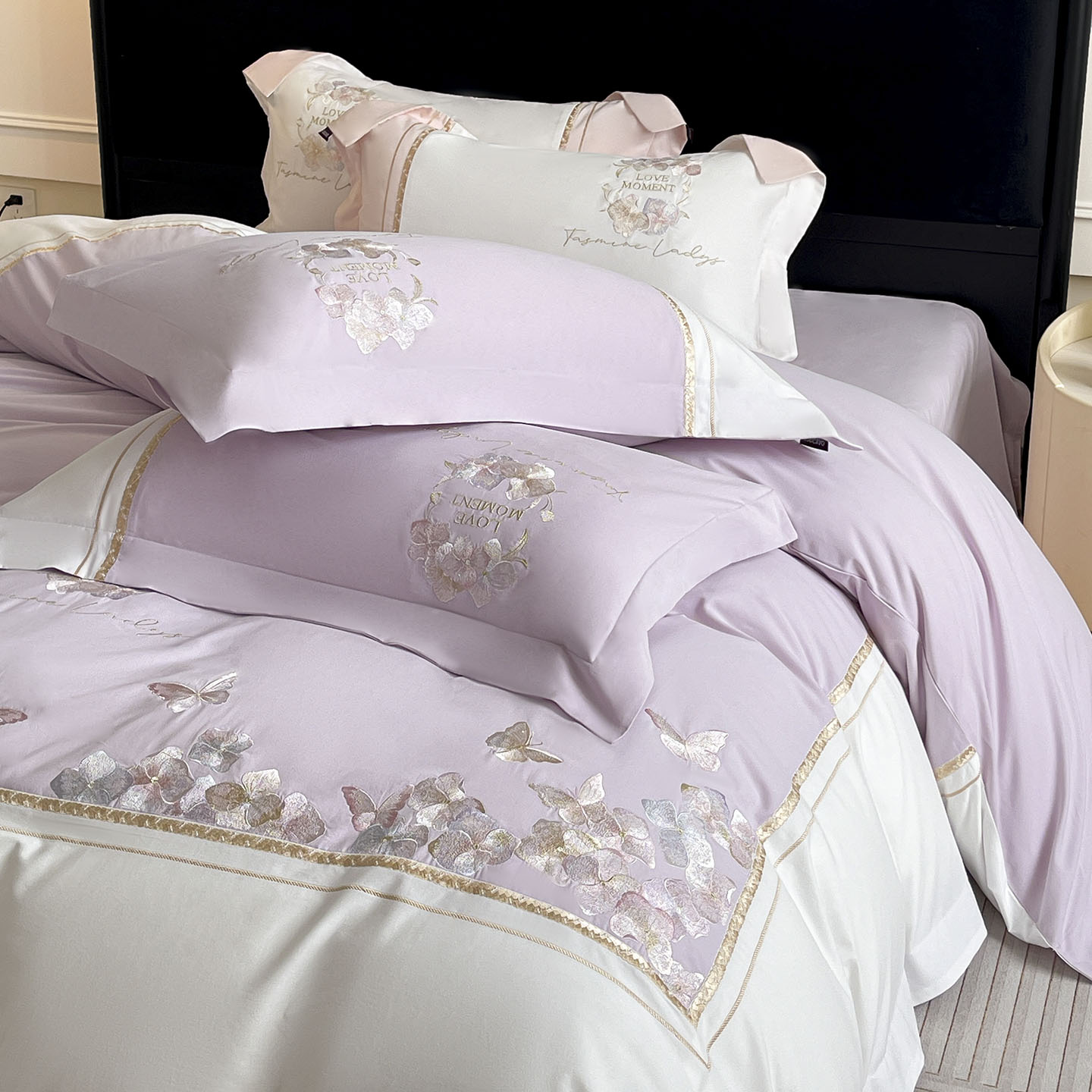 高级感A类母婴级纯棉磨毛四件套100全棉刺绣被套床单轻奢床上用品