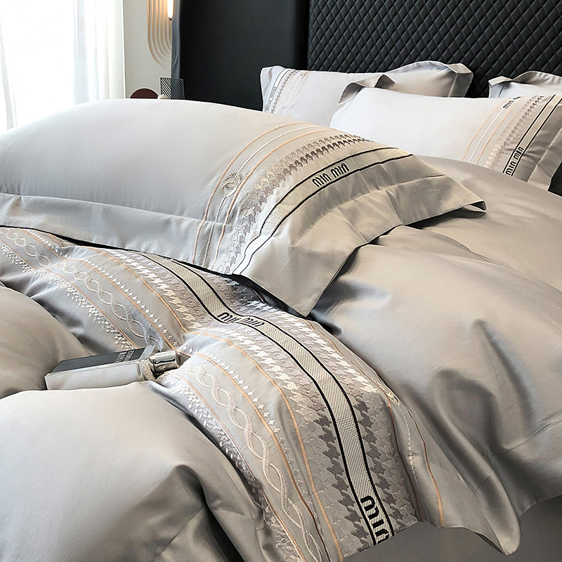 轻奢风A类200支纯棉四件套全棉简约高级感四季通用被套笠床上用品