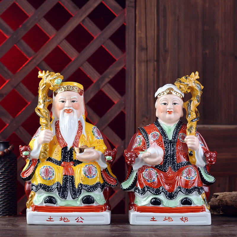 陶瓷土地公土地婆土地爷土地奶地主爷地主奶神像佛像供奉摆件_虎窝淘