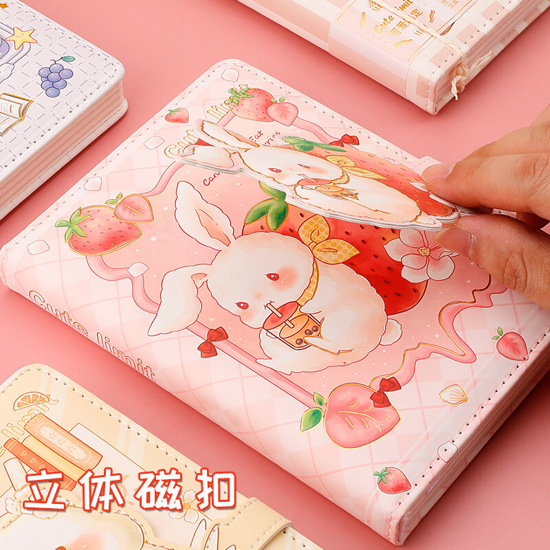 网红粉色可爱少女心立体磁扣本卡通软皮手账本小学生彩页笔记本子
