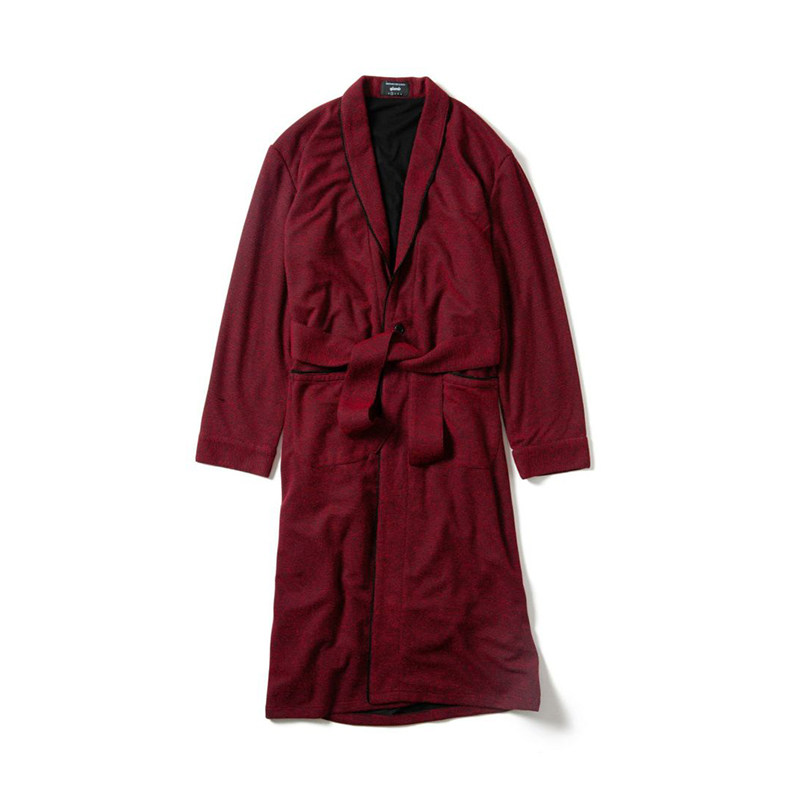 남성과 여성을위한 니트 스트레치 목욕 가운 커플 스타일 일본식 드레이프 레이스 업 윈드 브레이커 롱 가디건 코트 코트