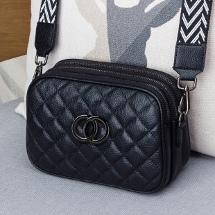 三层小包包女2025新款潮真皮菱格单肩包女时尚宽肩带斜挎包妈妈包