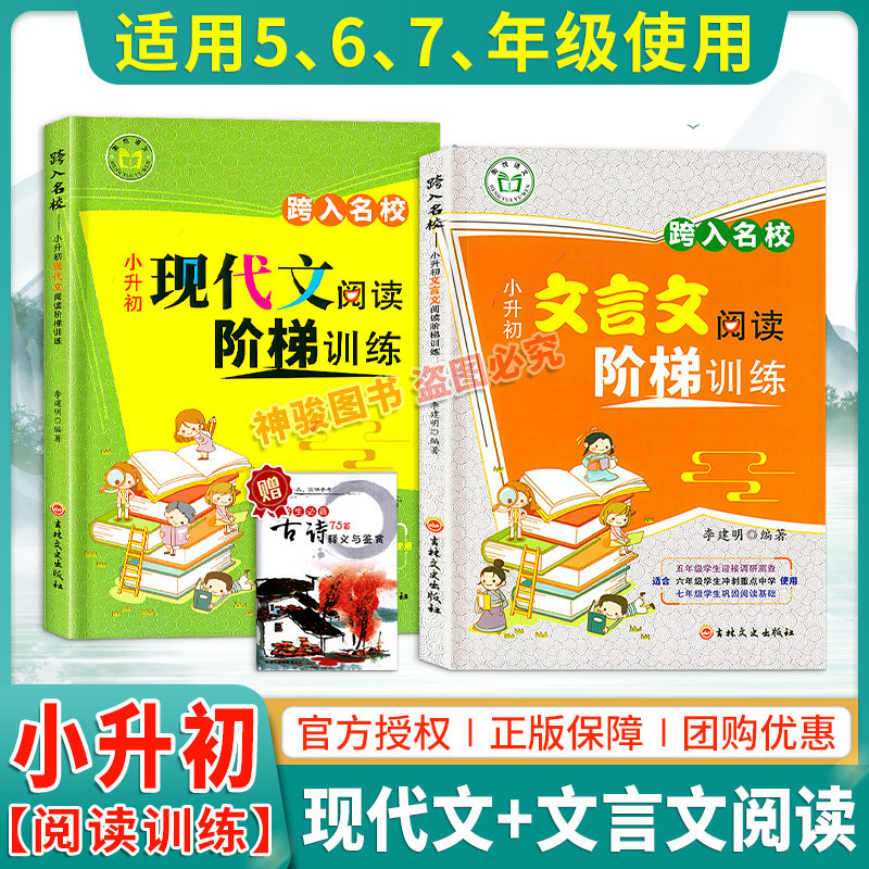 全套2本小升初文言文+现代文阅读阶梯训练小学生语文阅读训练跨入走进名校小升初阅读理解专项训练书五六七年级名校冲刺小考总复习