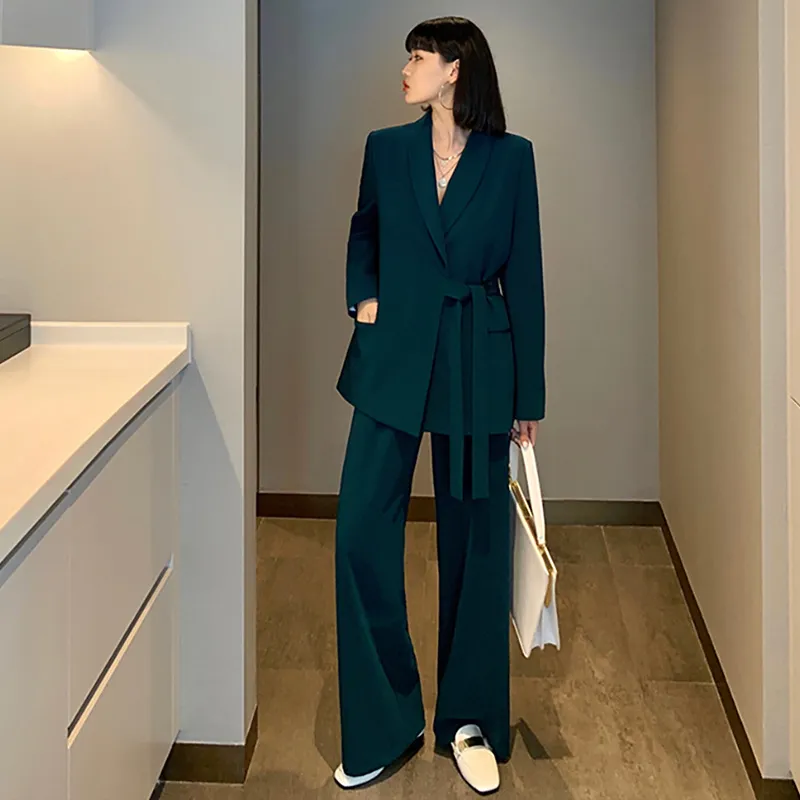 春装新款胖妹妹显瘦两件套大码女装洋气减龄阔腿裤西装套装