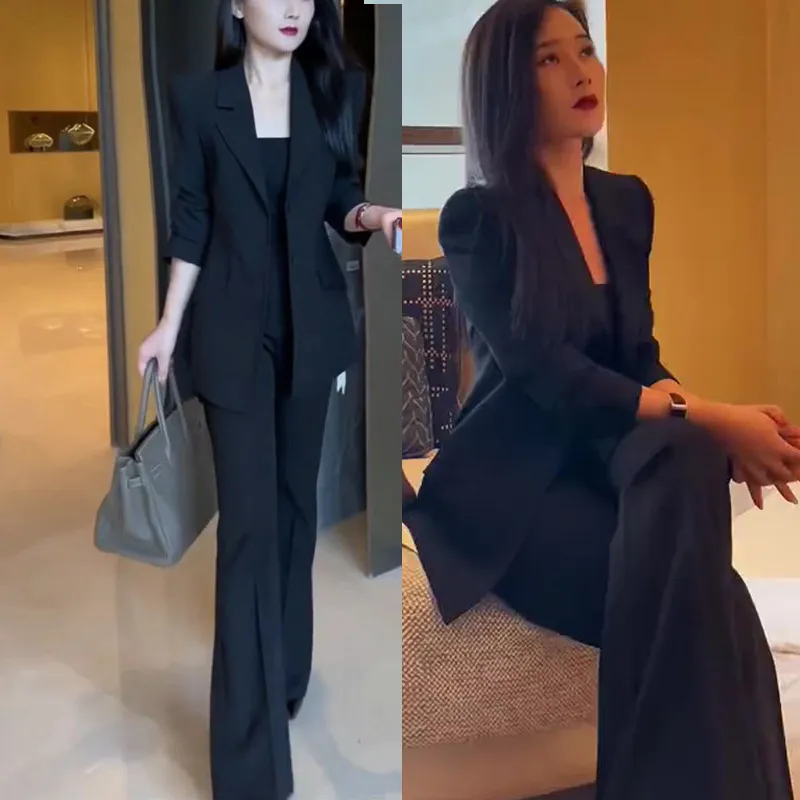 2901大码女装职业休闲西装套装胖mm中长款西服长裤两件套微辣裤子
