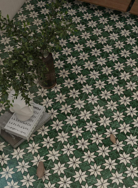 港式茶餐厅墨绿色复古全瓷花砖300×300阳台浴室花园民宿地砖瓷砖