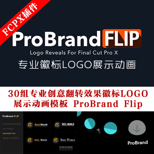 fcpx插件 30组专业翻转效果徽标LOGO展示动画模板 ProBrand Flip